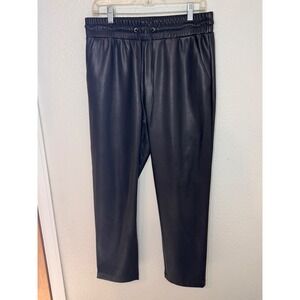 Loft Faux Leather Joggers Black Elastic Drawstring Waist Fleece Lined Size M